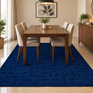 Navy Blue Geometric Area Rug, Modern Maze Pattern Rug, Contemporary Bedroom Carpet, Royal Blue Living Room Rug, Abstract Geometric Floor Rug
