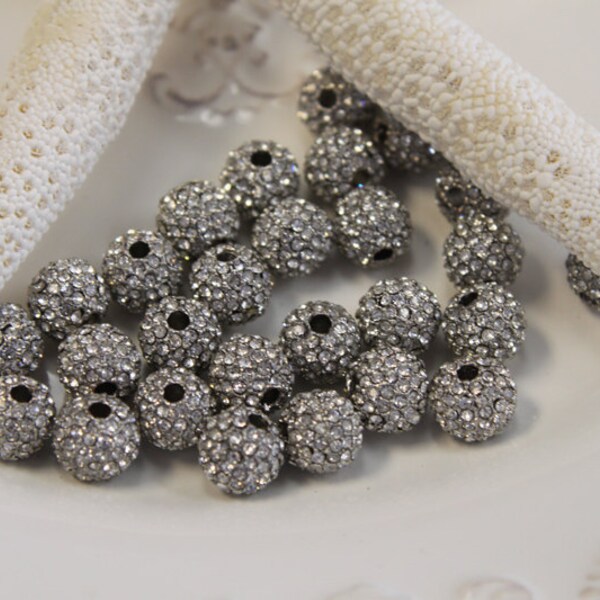 6 - 10mm pave round clear crystal metal beads