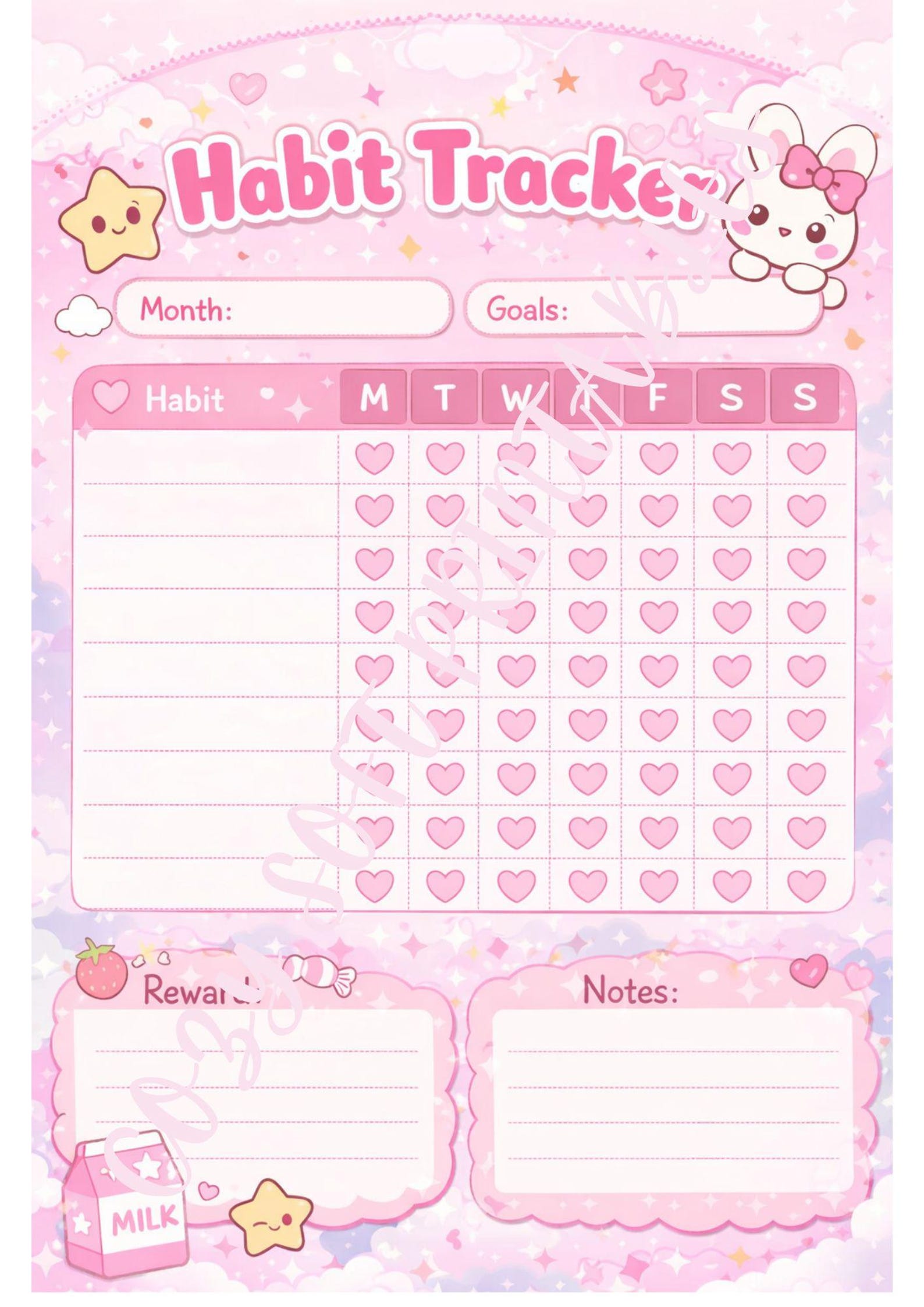 Kawaii Pink Habit Tracker Printable | Daily Goals Planner (digital ...