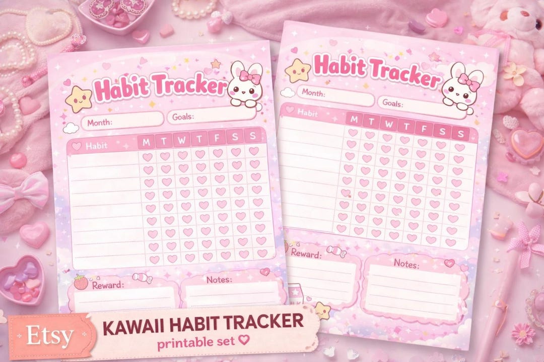 Habit Tracker Printable PDF | Kawaii Pink Planner | Daily Habit Tracker ...