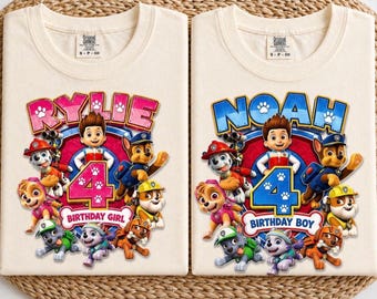 Personalized Paw Patrol Birthday Tshirt With Custom Name Age For Toddler Boy Girl - Kids Cartoon Outfit, Family Matching Gift, Kids TV Show