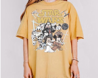 Retro Star Wars Disney Shirts, Retro Mickey and Friends Jedi Tee, Family Vacation Outfit, Sci-Fi Cartoon Graphic, Gift for Disney Fan Shirts