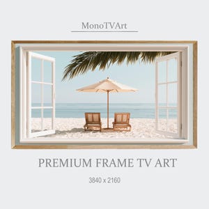Open Window Beach TV Art | Tropical Ocean Lounge Chair Landscape (Digital Download)