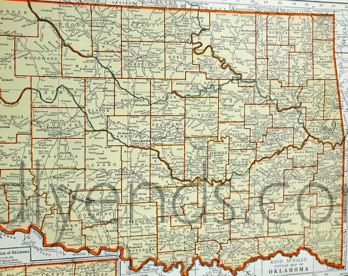 Vintage Oklahoma Map, 1939 Original Atlas Antique, Oklahoma City, Tulsa ...