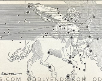 1900s Sagittarius Constellation, Not Reproduction, Antique Publication, Astronomy, Space, Stars, Vintage Home Decor
