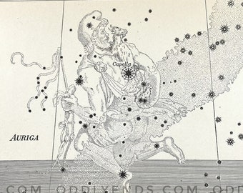 1900s Auriga Constellation, Not Reproduction, Antique Publication, Astronomy, Space, Stars, Vintage Home Decor