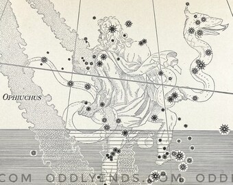 1900s Ophiuchus Constellation, Not Reproduction, Antique Publication, Astronomy, Space, Stars, Vintage Home Decor
