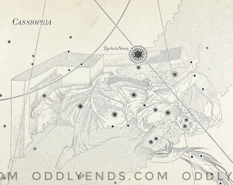 1900s Cassiopeia Constellation, Not Reproduction, Antique Publication, Astronomy, Space, Stars, Vintage Home Decor