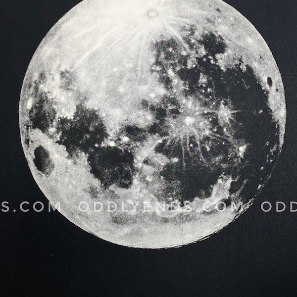 1950s Full Moon, Vintage Space Astronomy, Not Reproduction, Antique Home Decor (ref263)