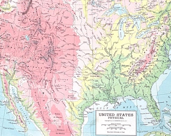 Vintage United States Topographic Map, 1945 Original Atlas Antique, USA, California, Michigan, Washington, Florida, Colorado