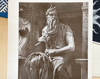 1920's Moses Statue, Mosè di Michelangelo, Not Reproduction, Vintage Publication, Michelangelo Buonarroti, Rome