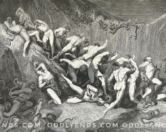 1900’s Dante’s Inferno, Divine Comedy, Rare Large Lithograph, Not Reproduction, Vintage Publication