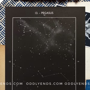 Costellazione di Pegasus degli anni '50, stampa di astronomia spaziale della carta stellare vintage originale, arredamento antico per la casa (ref13)