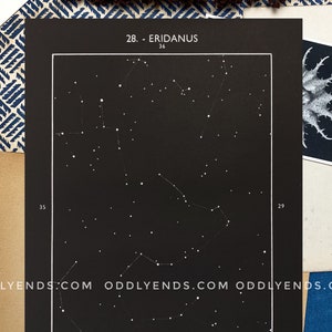 Jaren 1950 Eridanus Constellation, Originele Vintage Star Chart Space Astronomy Print, Antique Home Decor (ref28)