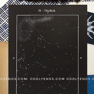 Jaren 1950 Stier Constellation, Originele Vintage Star Chart Space Astronomy Print, Antique Home Decor (ref19)