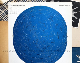 1950's May-July Constellation Star Chart, Not Reproduction, Vintage Space Astronomy Print