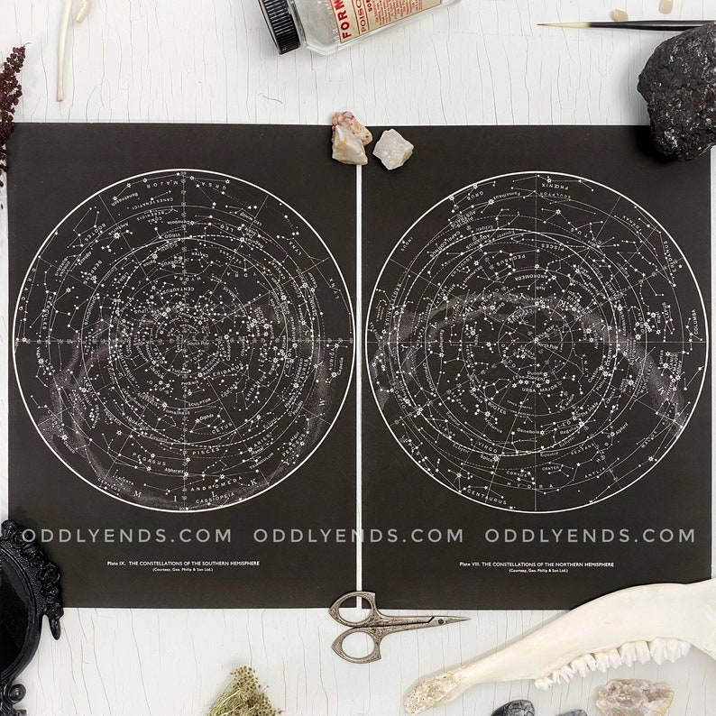 1950s SET OF 2 Stars & Constellations, Not Reproduction, Vintage Publication, Maps Hemispheres Vintage Astronomy Astrology image 1