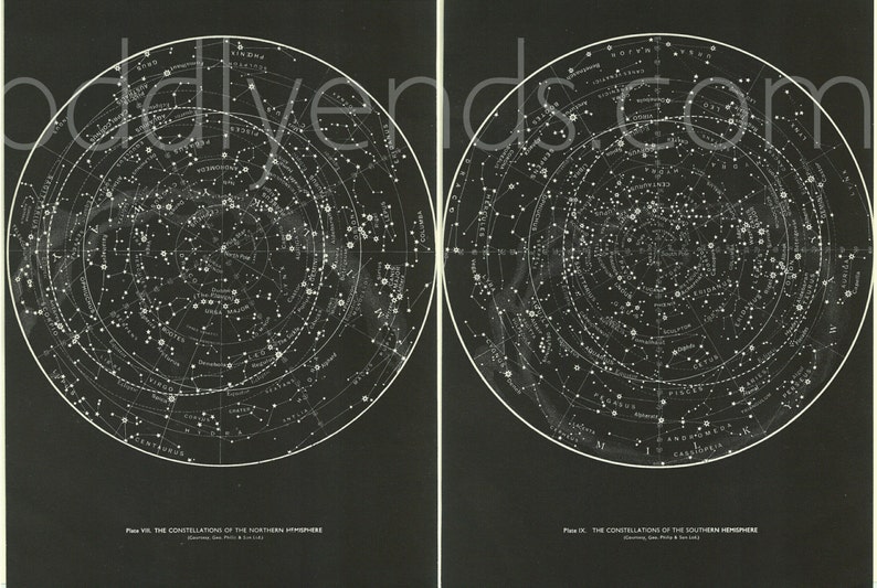 1950s SET OF 2 Stars & Constellations, Not Reproduction, Vintage Publication, Maps Hemispheres Vintage Astronomy Astrology image 4