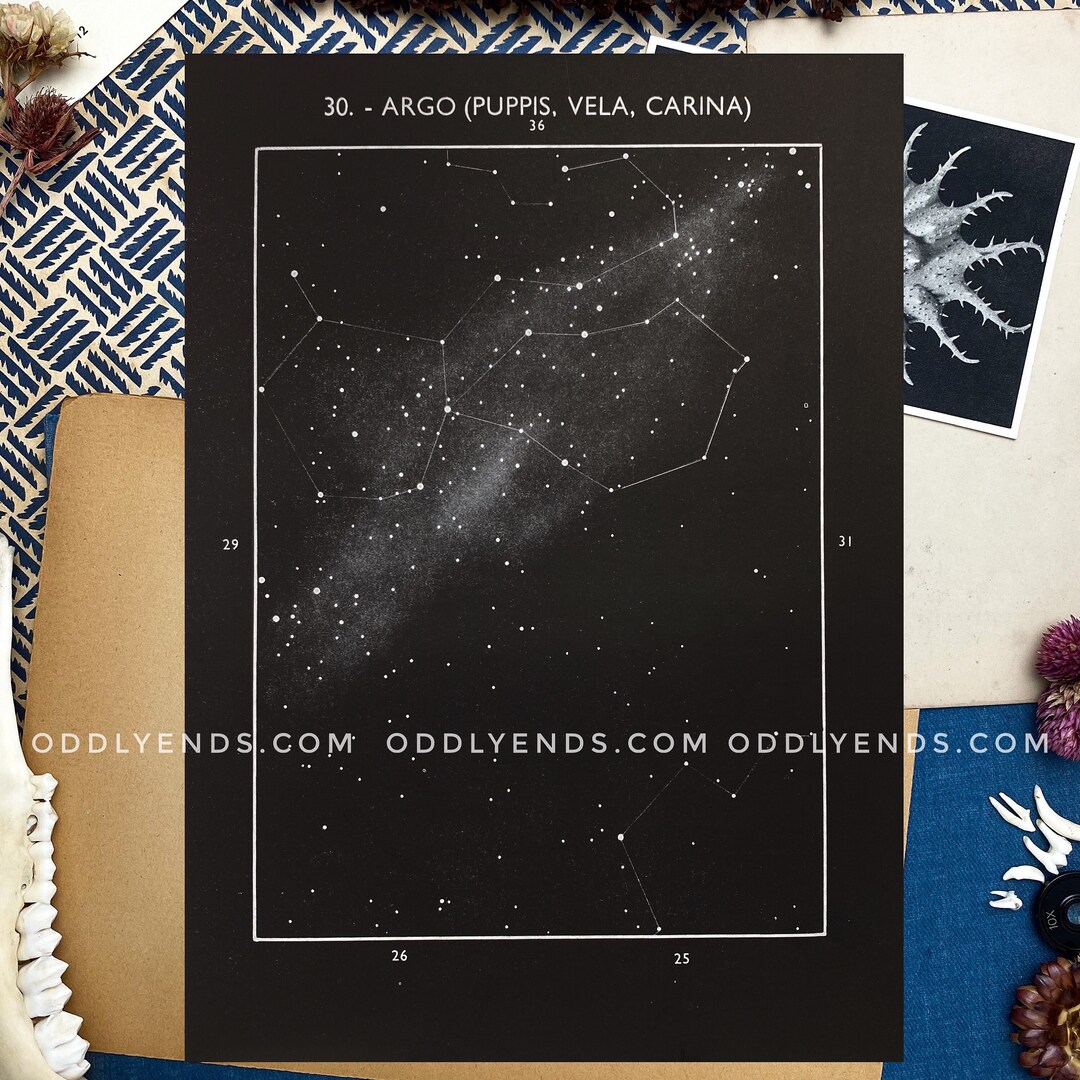 1950s Argo Constellation, Original Vintage Star Chart Space Astronomy