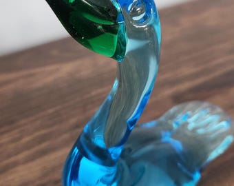 Vintage Murano Swan Figurine- Sommerso Art Glass Bird - Mid-Century Modern Venetian Glass - Hand-Blown - Italy