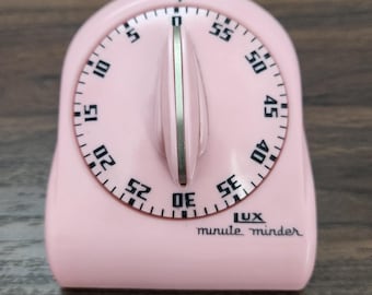 Vintage Pink Lux Minute Minder Kitchen Timer, Mid-Century Retro Kitschy