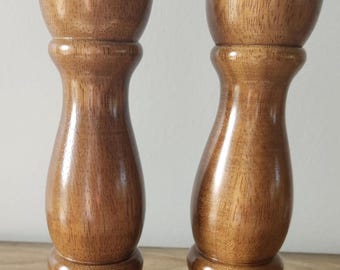 Vintage Mid-Century Hand-Turned Wooden Salt and Pepper Mill Set