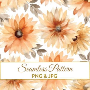 Seamless Autumn Floral Pattern JPG PNG, Watercolor Fall Flowers Digital Paper, Terracotta Botanical Fabric Design, Commercial Use Art