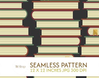 Seamless Bookshelf Digital Paper, Librarian Pattern, Bookish Scrapbook Background, Booklover Gift, Literature Junk Journal, Commercial Use