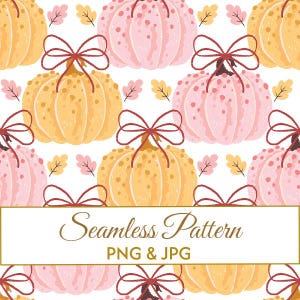 Seamless Pastel Pumpkin Bow Pattern JPG PNG, Pink Halloween Digital Paper, Coquette Autumn Fabric Design, Spooky Season Commercial Art