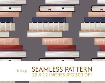 Seamless Bookshelf Digital Paper, Librarian Pattern, Bookish Scrapbook Background, Booklover Gift, Literature Junk Journal, Commercial Use