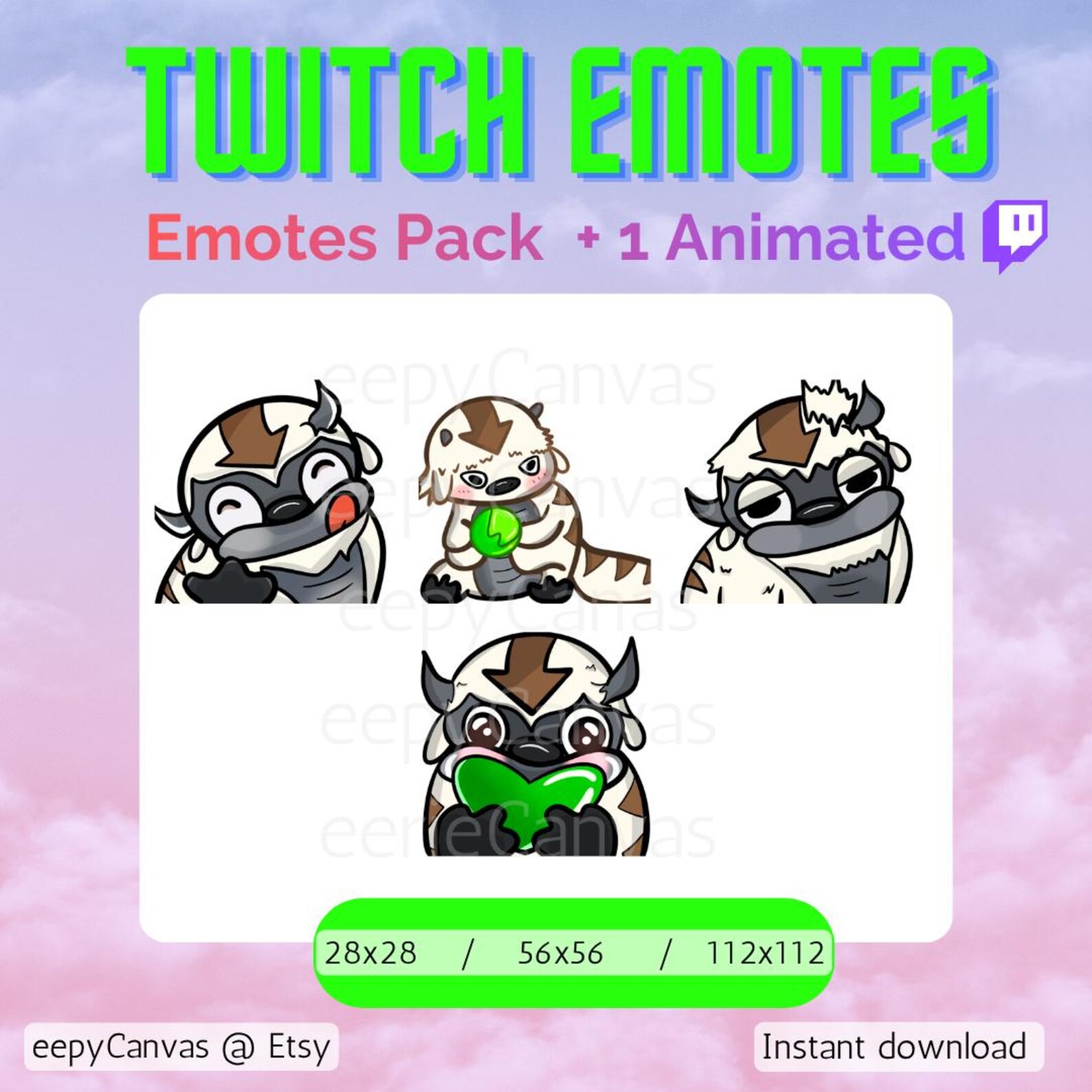 Appa Emotes Pack + 1 Animated Appa Lizard Emote for Twitch / Discord ...