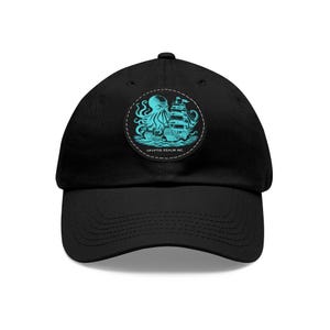 Kraken/Octopus and Ship Patch Hat | Dad Hat with Round Leather Patch