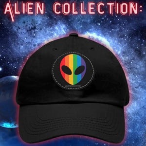 Rainbow Alien Emblem Dad Hat | Leather Patch Cap