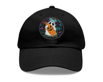 Gorra de cuero con parche de estampado de fantasma surfista y ambiente playero de Halloween (disponible en diferentes colores).