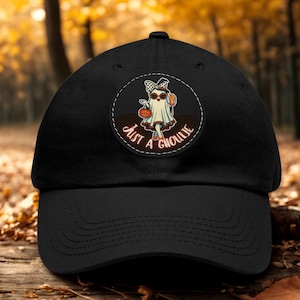Just a Ghoul round leather patch Dad Hat | Halloween ghost design cap