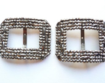 Pair of Antique French Cut Steel Buckles Made in France Riveted Cut Steel Sash Scarf Victorian from TreasuresOfGrace