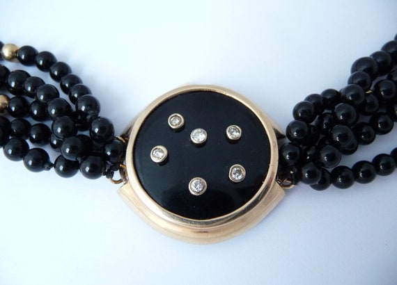 Vintage 14K Gold Diamonds and Black Onyx Necklace… - image 5