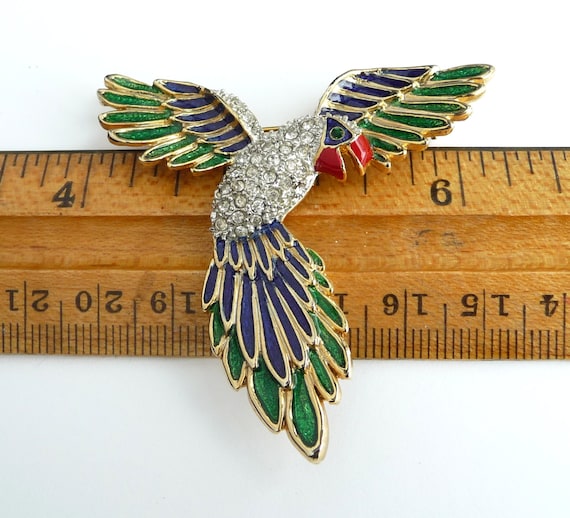Vintage Bird Brooch Enamel Pin Gold Tone Blue and… - image 2