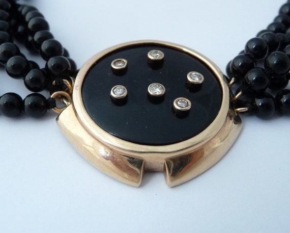 Vintage 14K Gold Diamonds and Black Onyx Necklace… - image 2