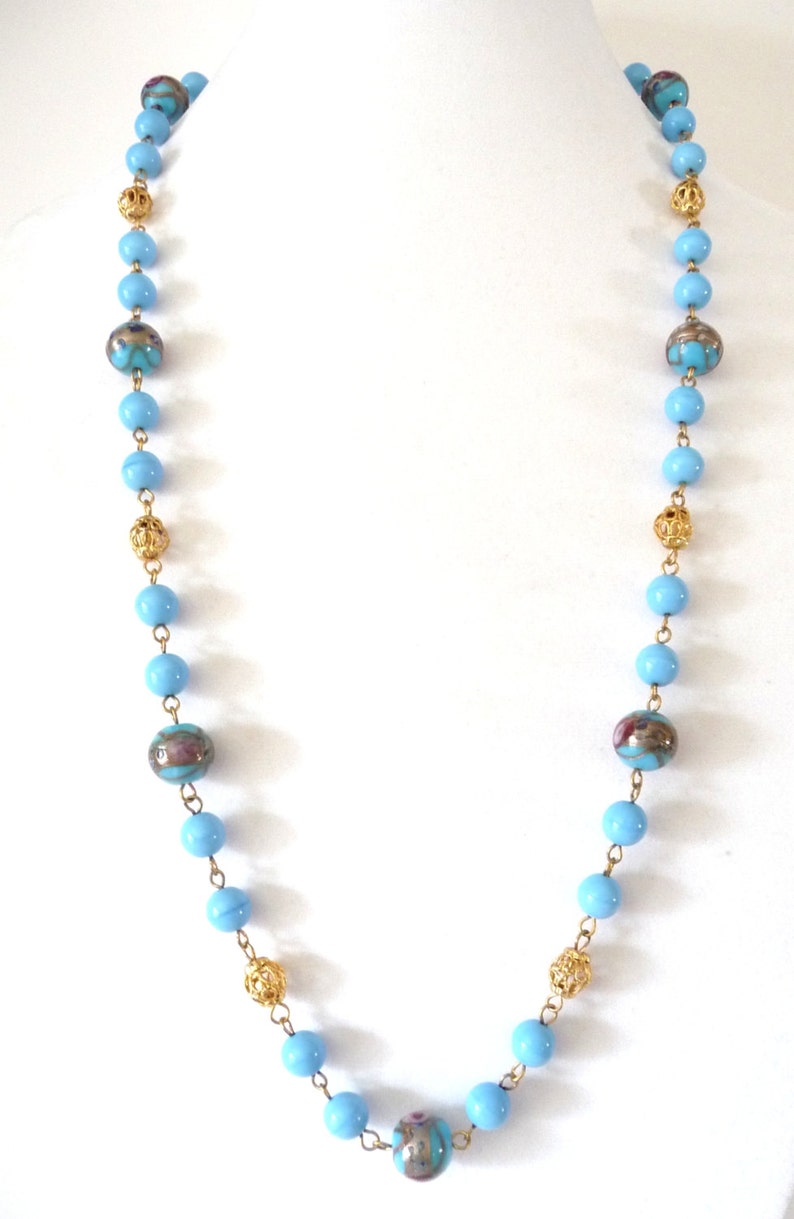 Venetian Wedding Cake Necklace Robins Egg Blue Art Glass Beads 32 ...
