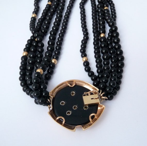 Vintage 14K Gold Diamonds and Black Onyx Necklace… - image 7