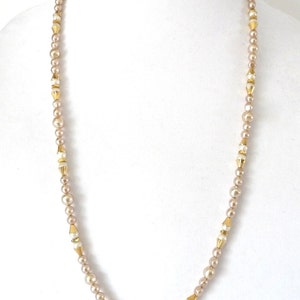 Long Napier Necklace Champagne and White Faux Pearls on Gold Tone Chain and Closure from TreasuresOfGrace