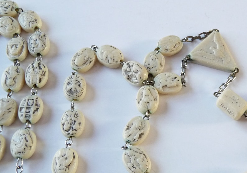 Sculpted Cesar Civelli Rosary Ivorine Vintage Catholic Rosary 1950 Holy ...