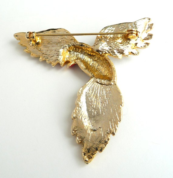 Vintage Bird Brooch Enamel Pin Gold Tone Blue and… - image 4