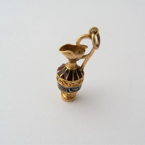 18k Yellow Gold and Enamel Pitcher Vase Charm with Greek Key Design for Charm Bracelet