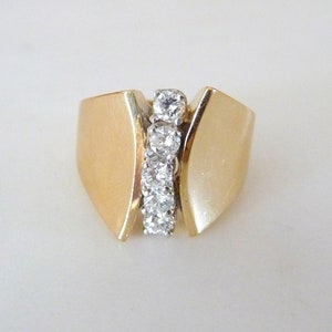 14k Gold Diamond Ring Fine Yellow Gold Ring Five Diamond Ring Size 7