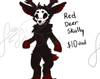 Red Deer Skully Adoptable Art - Star Themed Character Design
