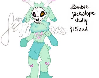Zombie Jackalope Skully Adoptable Character – Strawberry Matcha Theme