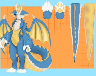 Yellow and Blue Dragon Furry Adoptable Custom Art Piece