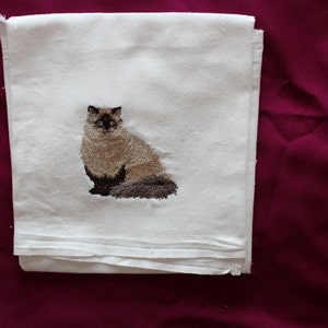 Machine Embroidered Himalayan  Cat Four Sack Dish Towel